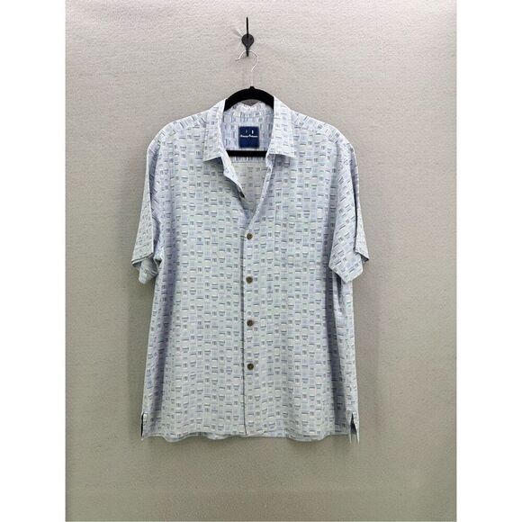 Tommy Bahama Mens Blue Geometric Island Zone Silk Blend Button Down Shirt XL - Picture 1 of 7